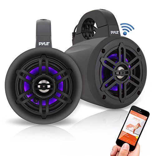 Pyle 4" Bluetooth Black Waterproof Marine Wakeboard Tower LED Speakers (Pair)
