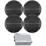 Pyle PLMRA410BT 4CH Waterproof Bluetooth White Amplifier, 4x 6.5" Black Speakers