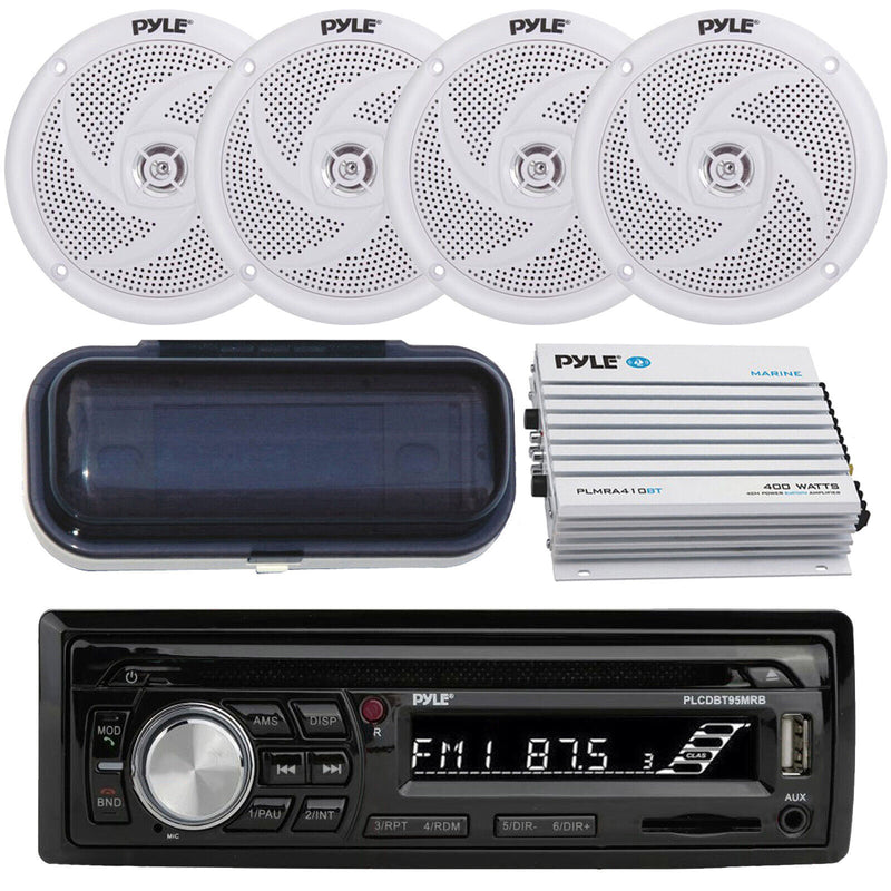 PLCDBT95 Marine AM/FM Bluetooth Stereo, 4x 4" White Speakers, 4Ch Bluetooth Amp