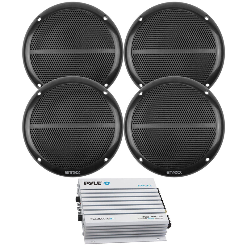 Pyle 4-Channel 400 Watt Bluetooth Marine Amplifier Boat Amp, 4X Enrock Speakers