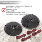 Waterproof Rated Marine LED Speakers, Low-Profile Slim Pair, 6.5'' (240 Watt)