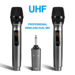 Pro UHF Wireless Dual Handheld Microphone System Set Rechargeable Karaoke Church