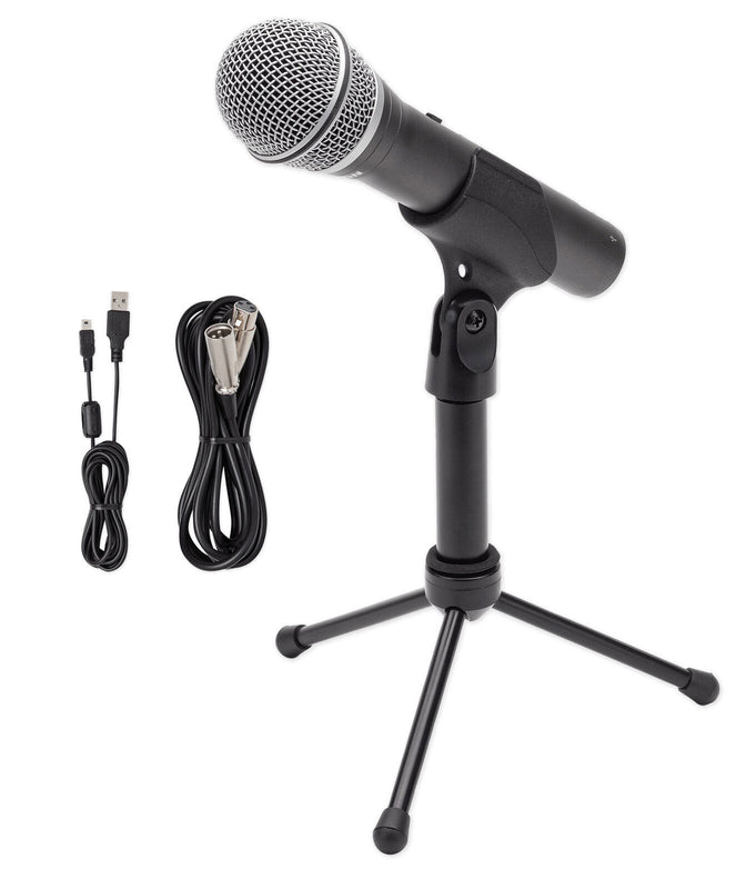 SAMSON Q2U USB+XLR Recording Podcast Dynamic Microphone+Cable+Clip+Desk Stand