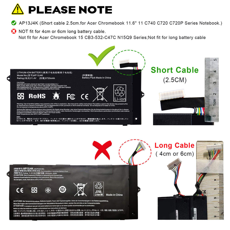 For Acer Chromebook C720 C720P C740 Battery 11.4V 45Wh Ap13J4K Ap13J3K C740-C4Pe