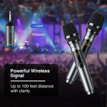 Pro UHF Wireless Dual Handheld Microphone System Set Rechargeable Karaoke Church