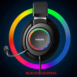 PHILIPS Wired Gaming Headset Recording USB Computer RGB Headphones with Mic LED