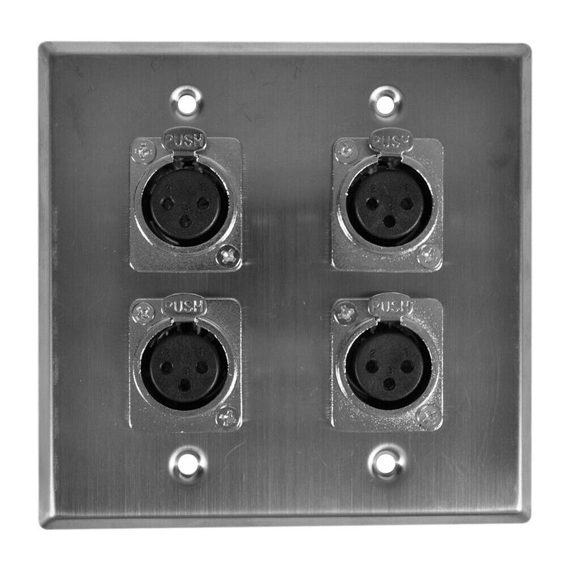 Seismic Audio Stainless Steel Wall Plate - 2 Gang with 4 XLR Female Connectors