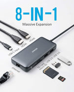 Anker 553 USB-C Hub 8-in-1 Dock Dual 4K HDMI Ethernet 100W PD Adapter for Mac