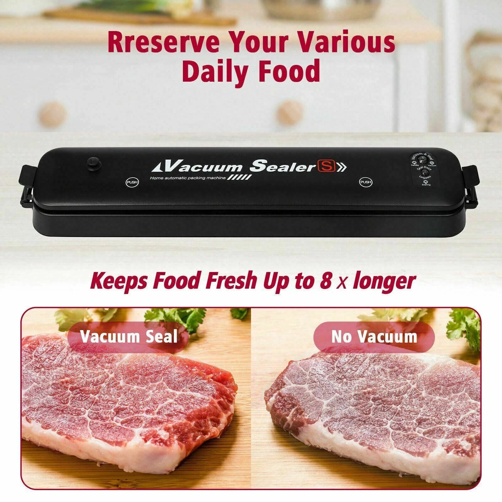 LP-11S Vacuum Sealer Machine Food Preservation Storage Saver Automatic With Seal Bag 90W Color Black
