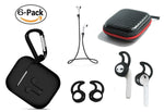 Airpods 1 & 2 Gen Accessory Pack 6 In 1 Cover/Strap/Earhooks/Keychain/Case Black