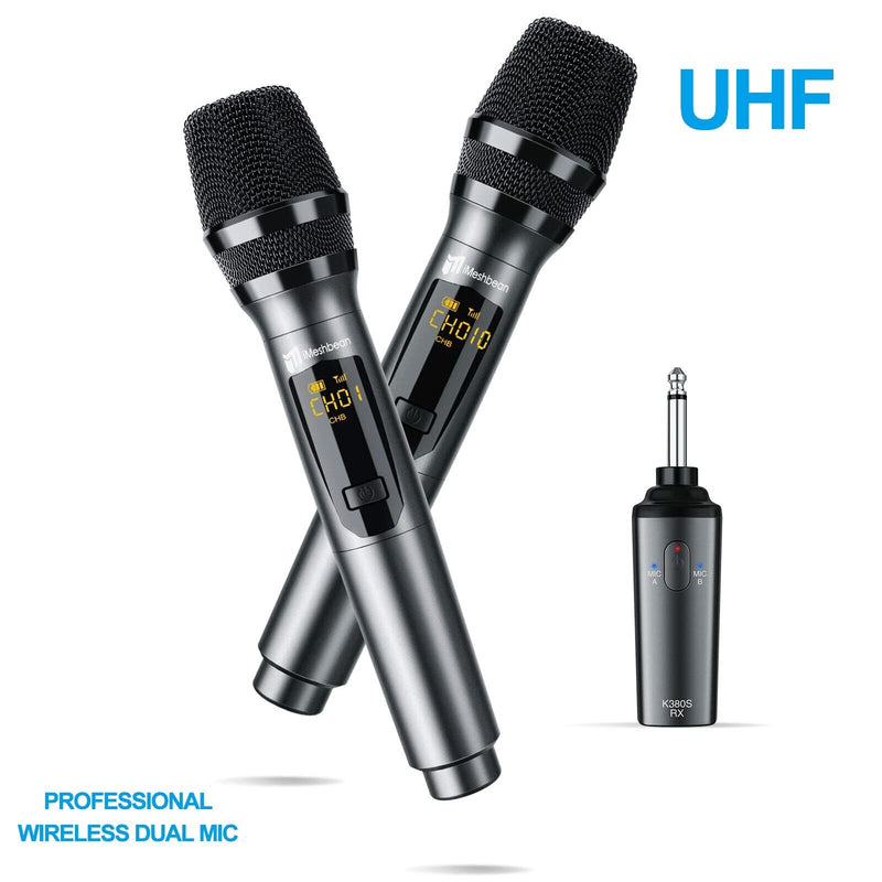 Pro UHF Rechargeable Wireless Handheld Microphone+Receiver LCD Karaoke Church