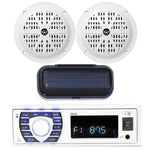 Pyle Marine Boat MP3 USB Radio, 4" Pyle White Round Speakers w/Stereo Cover