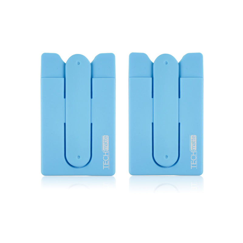 TechMatte Stick on Wallet Card Holder/Money Clip/Phone Stand (2 Pack, Blue)