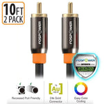 FosPower 2x 10FT Dual Layer Digital Coaxial Coax Audio S/PDIF Cable Cord Plug