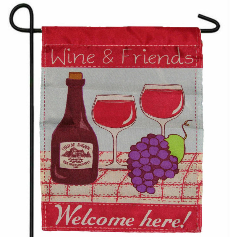 Wine And Friends Welcome Here Garden Banner/Flag 12"X18" Sleeved Poly