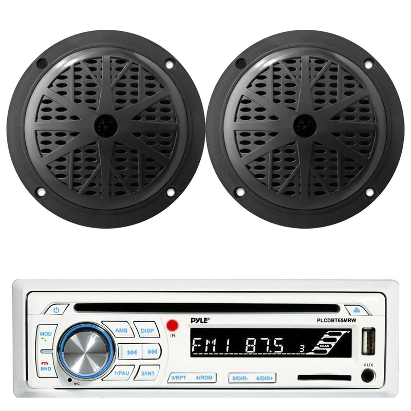 Pyle CD Player Marine Boat AM/FM Stereo Receiver , 2x 5.25" Boat Speakers Pkg