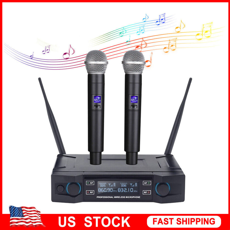 Professional 2 Channel Uhf Wireless Dual Microphone Cordless Handheld Mic System