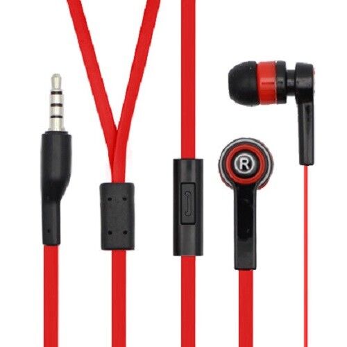 Red Flat Cord 3.5Mm Bullet Stereo Earbuds Handsfree Earpiece For Galaxy S8 Plus