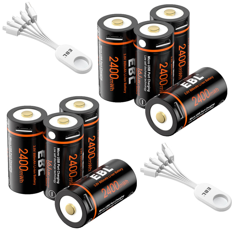 8Pcs 16340 Cr123A Usb Rechargeable Li-Ion Batteries 3.0V For Arlo Camera