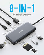 Anker 8-in-1 USB C Data Hub 100W PD Adapter 4K HDMI Ethernet for Mac Laptops PC