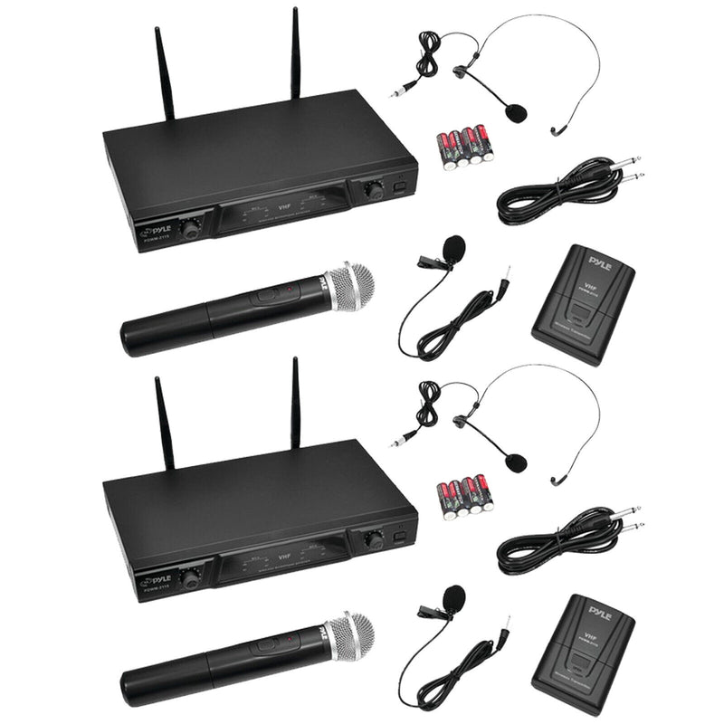 Pyle Wireless Microphone System w/Transmitter, Handheld and Headset Mics (QTY 2)