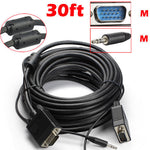 High Quality 30Ft / 10M Vga/Svga/Uxga Laptop To Tv Monitor Cable W/Audio