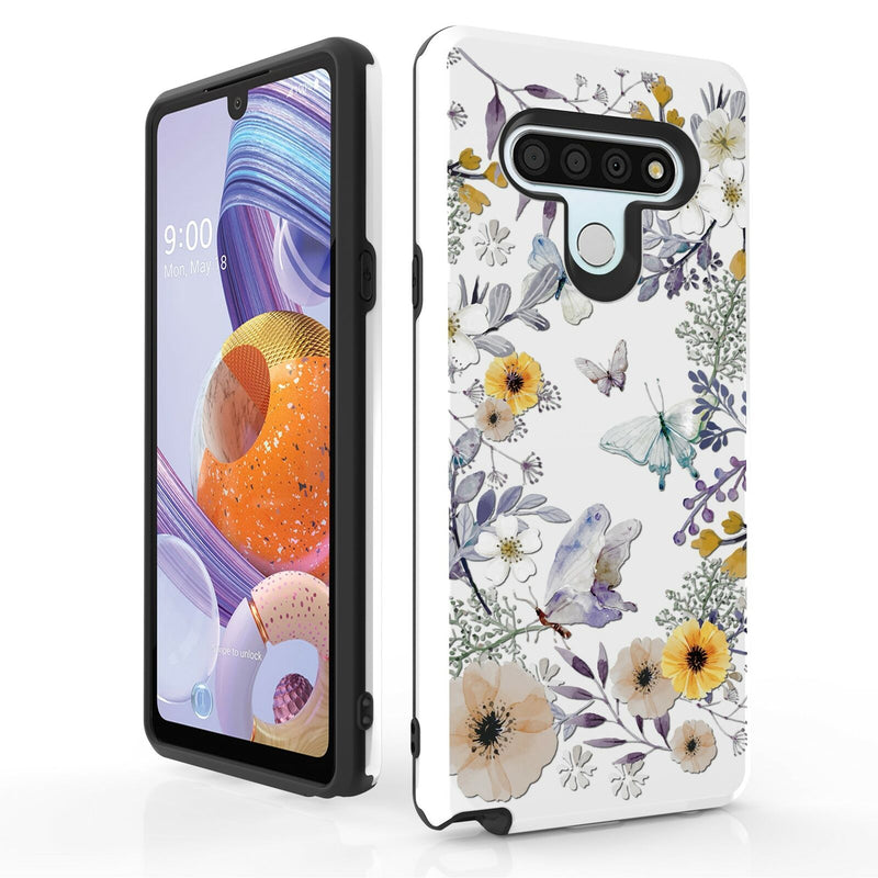 For Lg Stylo 6 (Q730) Hybrid Tough Phone Shockproof Case Floral Butterflies