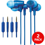 Audio Technica ATH-CLR100iSBL SonicFuel In-ear Headphones with Mic 2-Pack Bundle