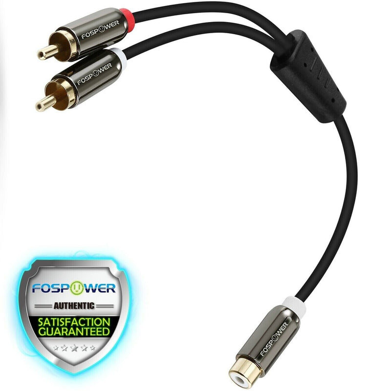 FosPower 8" 2RCA Male to 1RCA Female Stereo Audio Gold Adapter Cable Cord Plug