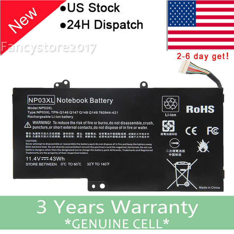 For Hp Np03Xl Envy X360 15-U011Dx Battery 43Wh 761230-005 Hstnn-Lb6L New