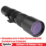 Opteka 500mm f/8 Telephoto Lens for Nikon D750, Df, D610, D600, D500, D300, D200