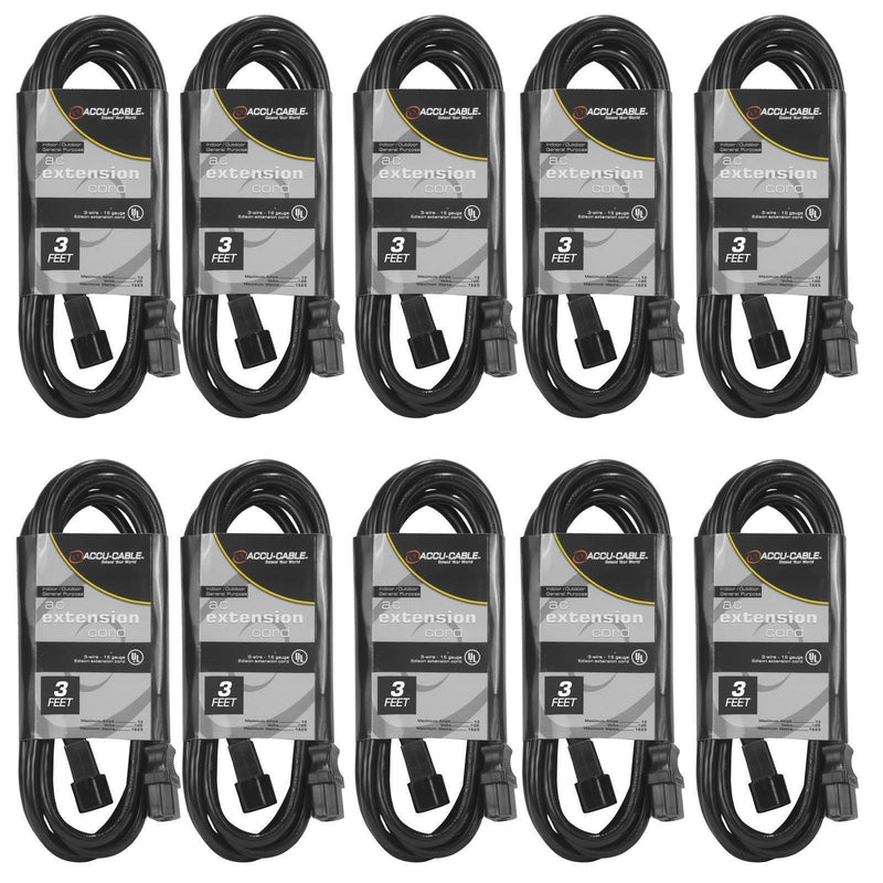 Adj Eccom-3 Black 3Ft 16 Gauge Ac Extension Cords (10Pk)