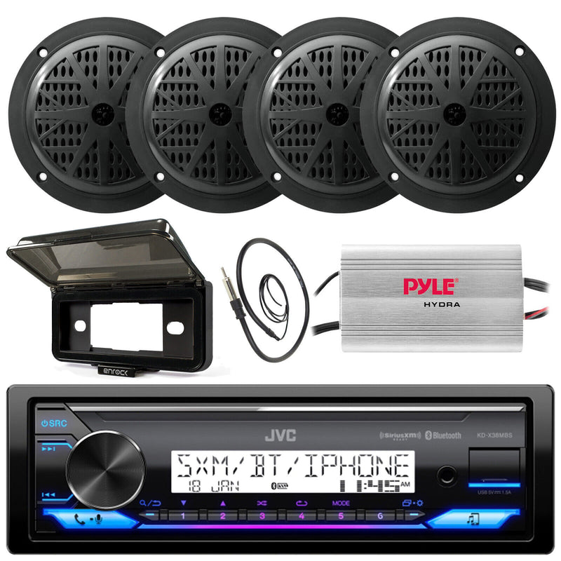 1 Din Aux Usb Receiver 4 X 5.25" Speakers, 400W Amp, Antenna, Cover