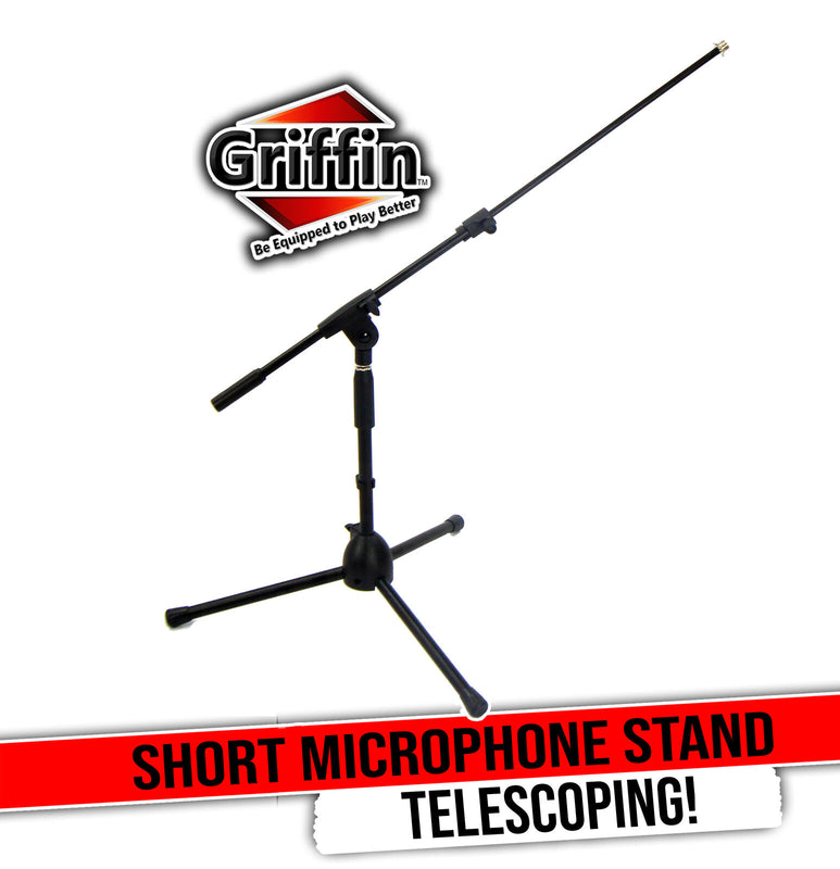 Short Microphone Stand with Boom Arm by GRIFFIN | Low Profile Tripod Mic Stand