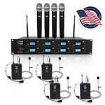 Pyle 8-Channel Wireless Microphone System 4 Mics, Belt-Packs, Headsets,Lavaliers