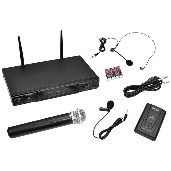 Pyle Wireless Microphone System with Transmitter, Handheld and Headset Mics