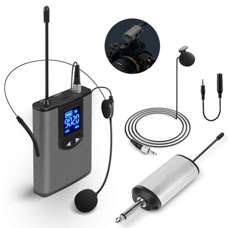 Uhf Wireless Microphone Lavalier Lapel Mic Receiver Transmitter Headset Set E2Q1