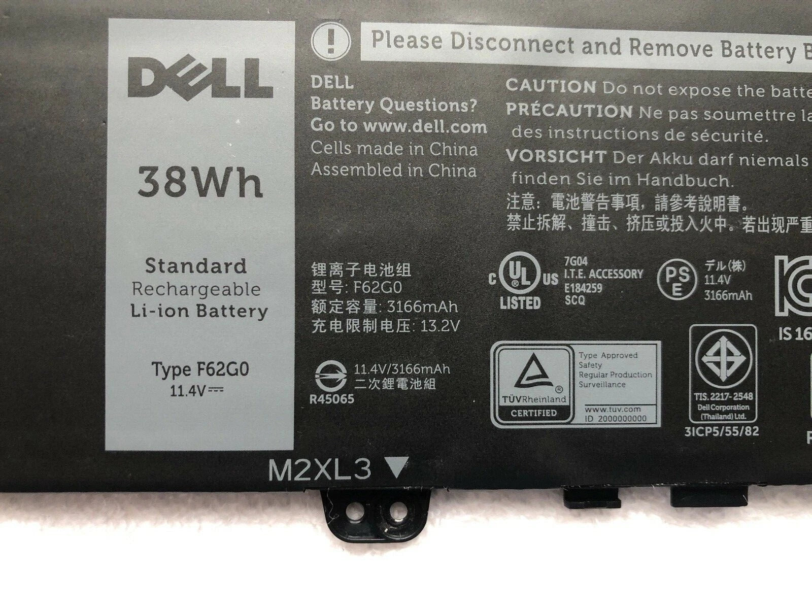 Original Dell 39DY5 F62G0 Inspiron 13 7000 38WH Battery