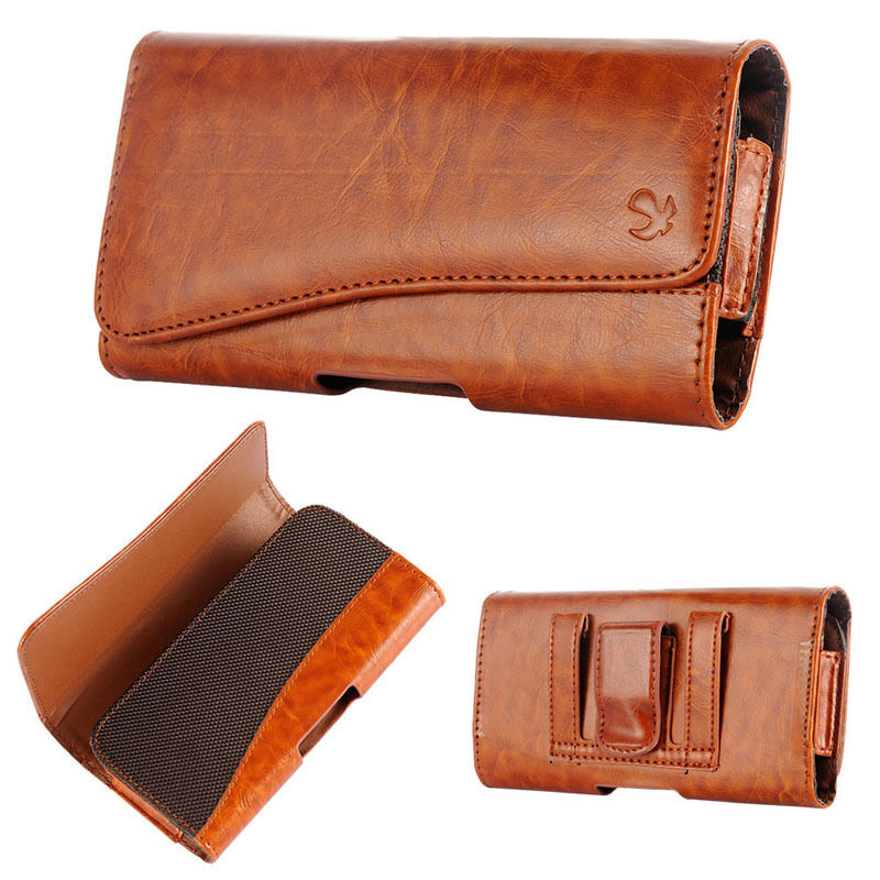 Brown Leather Belt Clip Horizontal Pouch Case Cover Apple iPhone 8 Plus 7 Plus