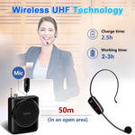 UHF 165FT Range Wireless Microphone Headset Mic System Set Kit for Teach Speaker