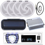 Pyle In-Dash Marine Stereo, 4x 4" Speakers, 400 Watt Amp, Antenna, Radio Cover