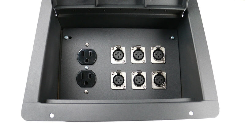 Recessed Floor Pocket Stage Box With 6 Xlrf + Duplex Ac By