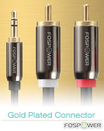 FosPower 6FT 24k Gold Plated 3.5mm AUX Stereo M/M 2 RCA Male Audio Cable Y Cord