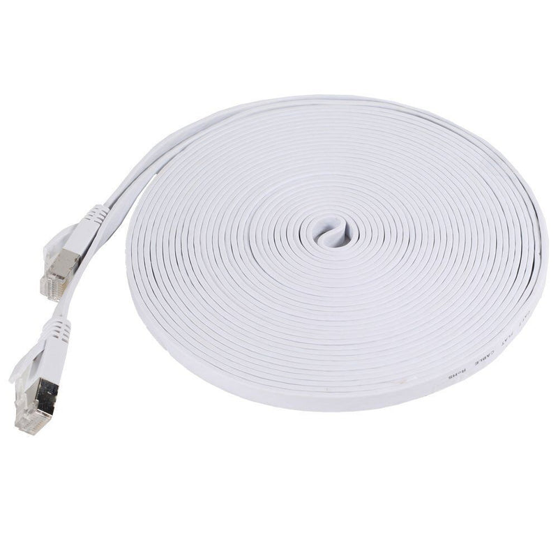 New 15' Category 7 Cat7 Network Ethernet LAN Patch Flat Cable Cord White 15 ft