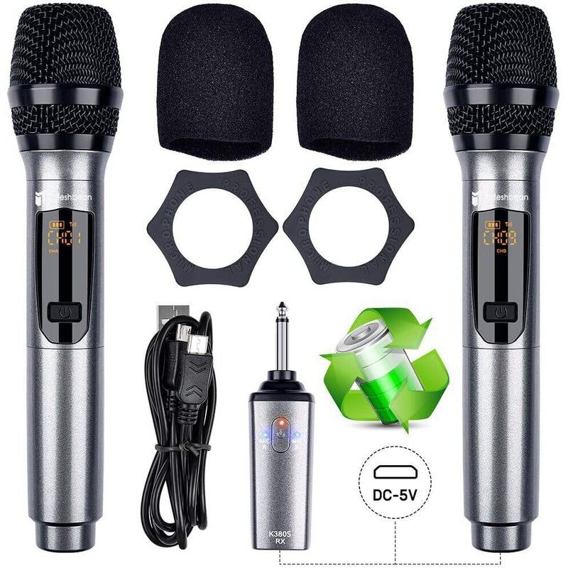 Professional 10Channel UHF Wireless Dual Microphone Cordless Handheld Mic System