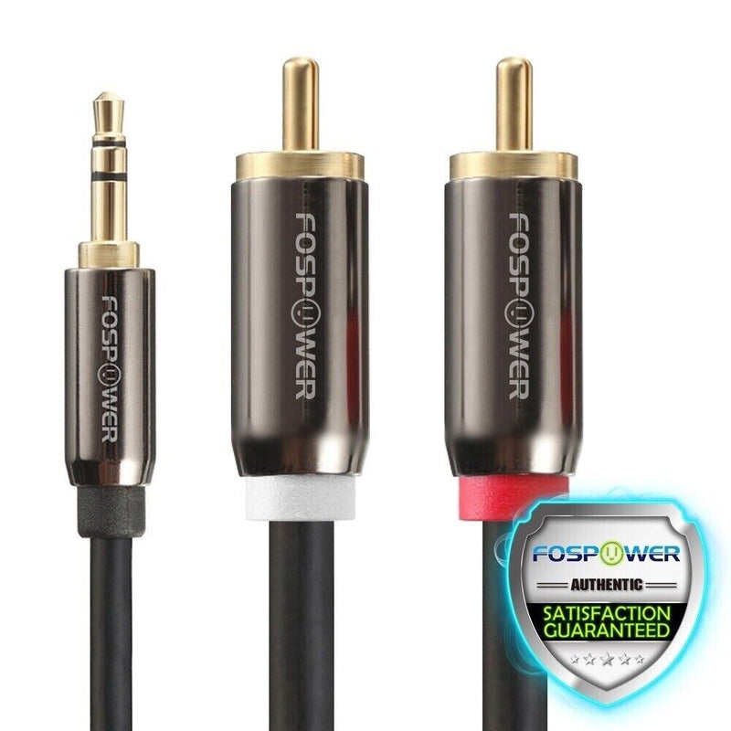 FosPower 6FT 24k Gold Plated 3.5mm AUX Stereo M/M 2 RCA Male Audio Cable Y Cord