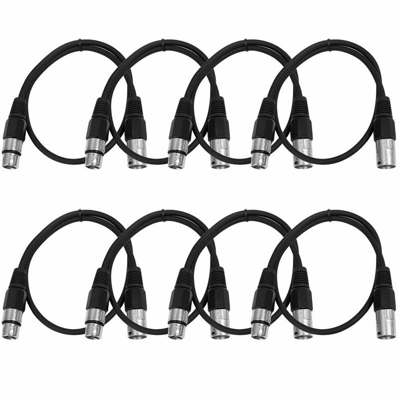 SEISMIC AUDIO (8 PACK) Black 2' XLR Patch Cables Snake