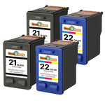 4 Pk For Hp 21 & 22 Blk/Clr Ink For Deskjet D1360 D1400 D1550 D2320 D2360 D2400