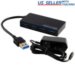 Powered 4-Port Usb 3.0 Hub 5Gbps Portable Compact For Pc Mac Laptop Desktop