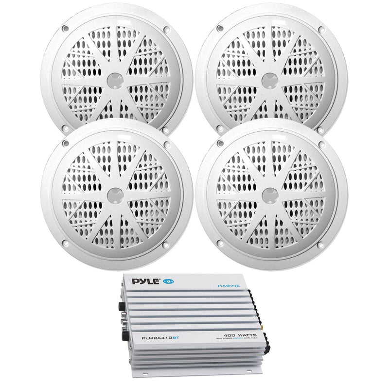 Pyle Marine 4-Channel Amp, 4x 2-Way 6.5" 120W Weather Resistant Speakers